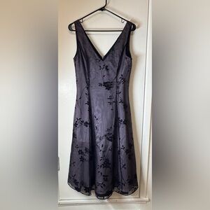 Vintage Y2K Whimsigoth Papell Boutique A Line Black Velvet Floral Midi Dress 10